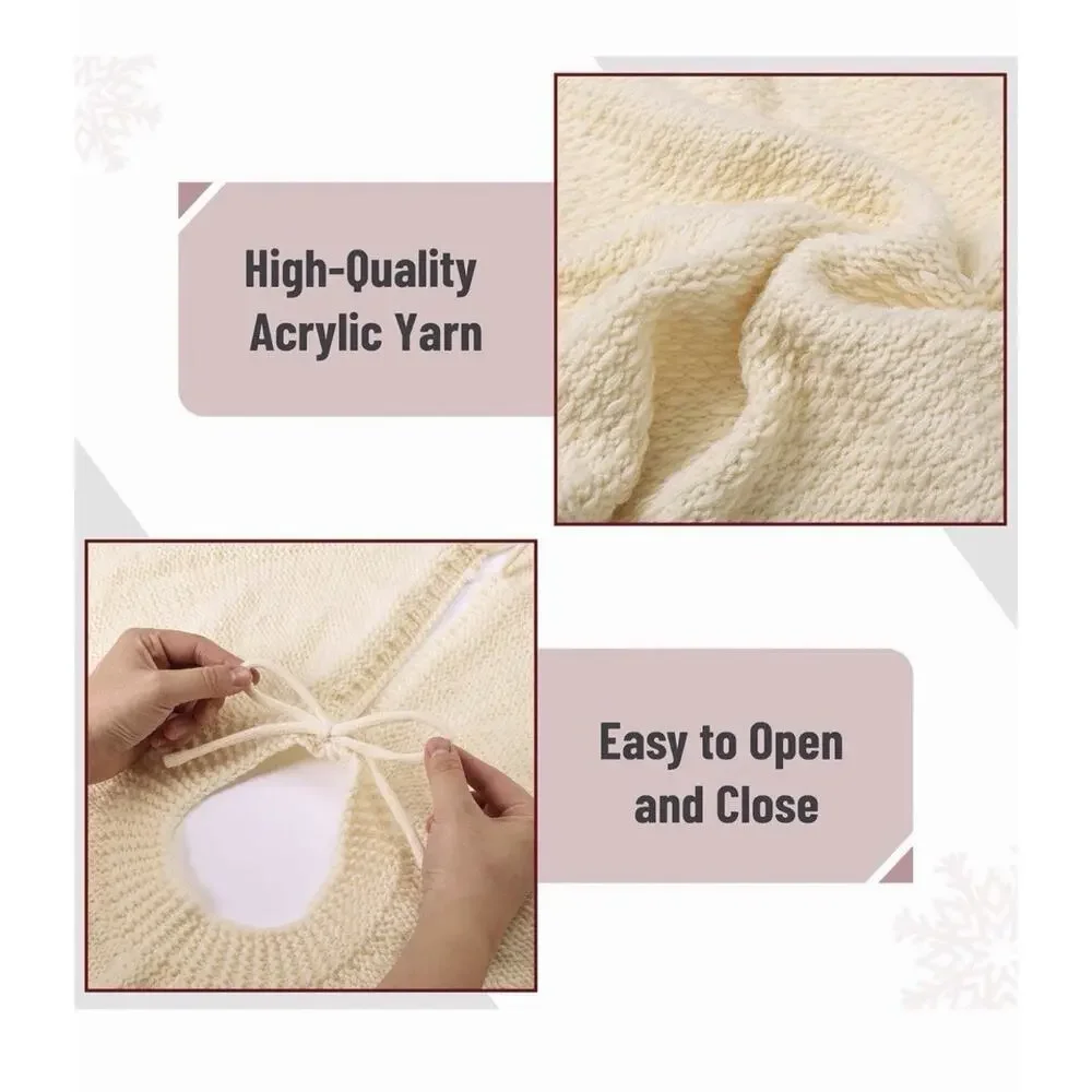 Mr. Pen Christmas Tree Skirt - 36 Inch Knitted Xmas Tree Skirt Cream
